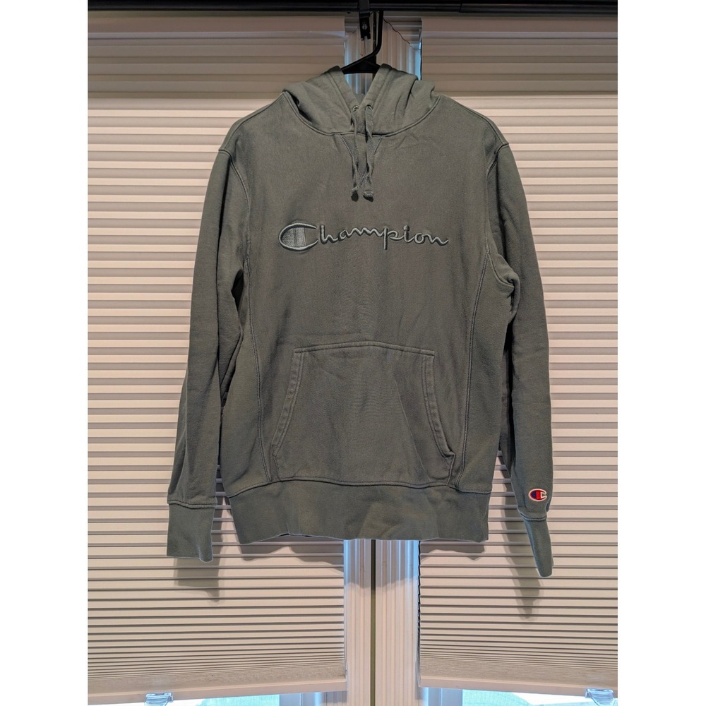 Champion Reverse Weave Hoodie Sage Green Embroidered Script Logo Small SB96
